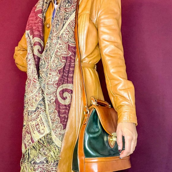 Vintage Forest Green & Brown Leather Crossbody Bag - Picture 4 of 4